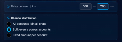 delays for auto-joining Telegram channels and chats in the account manager