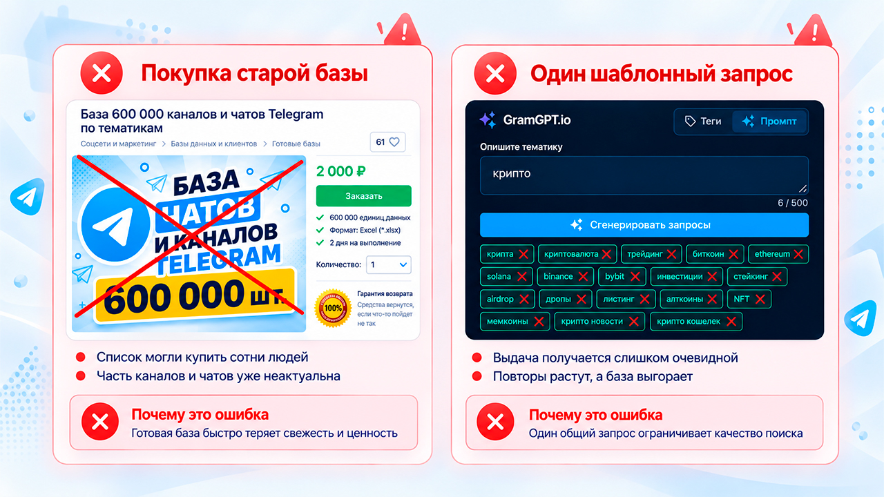Две основные ошибки при парсинге Телеграм канало, чатов и групп