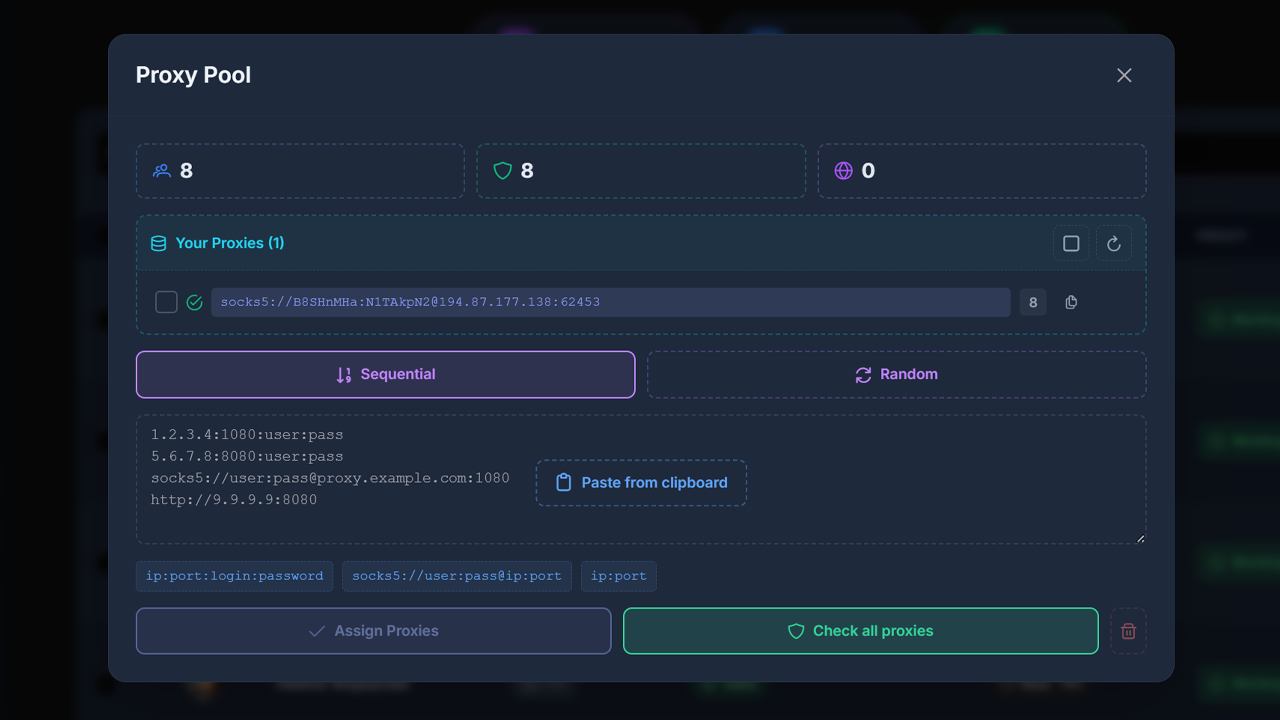 Automatic distribution of Telegram proxies across accounts