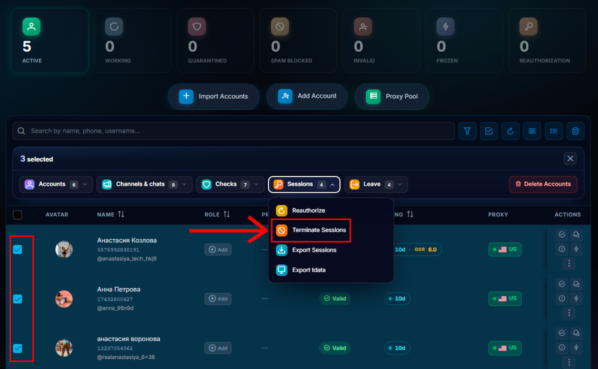 How to secure a Telegram account, terminating sessions after purchase