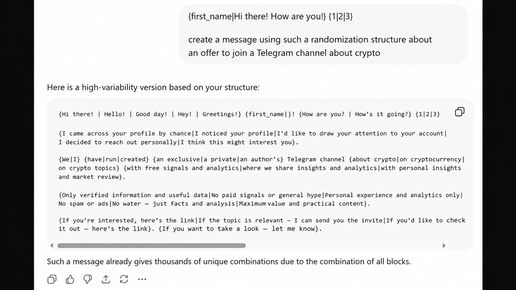 Example prompt for ChatGPT when creating a message chain for direct-message outreach
