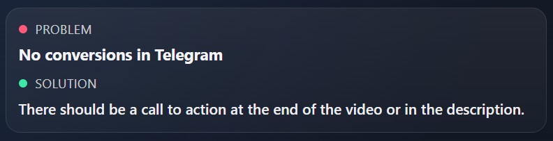 Example of a call to action to move to Telegram for channel promotion