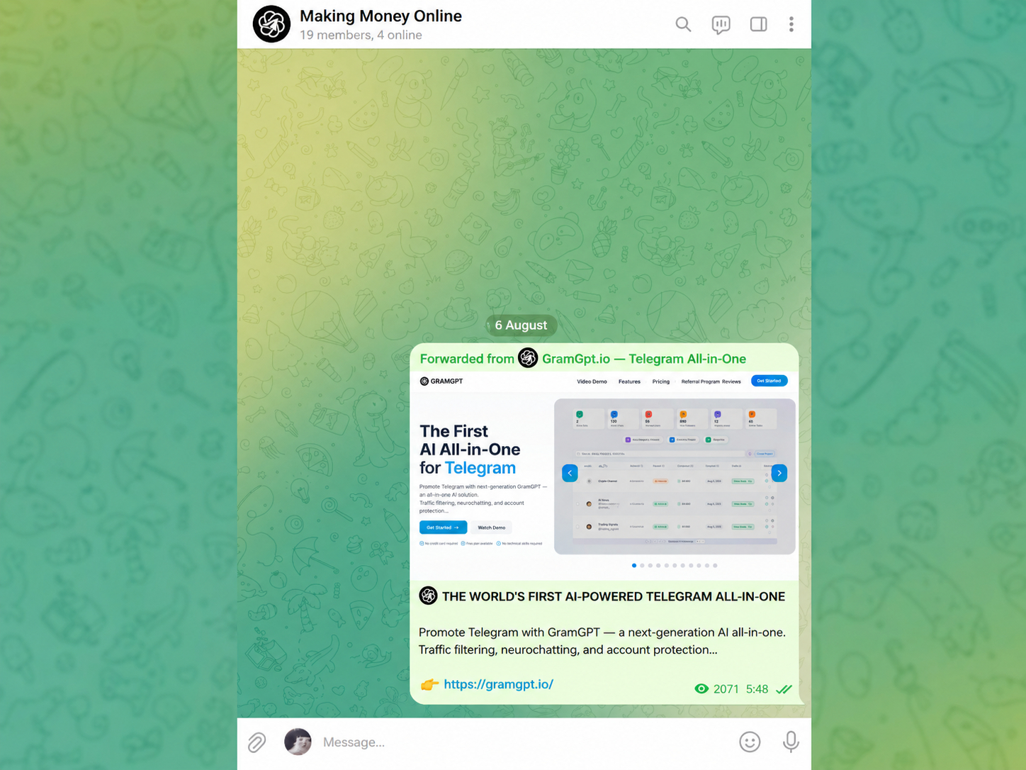 Example of an intermediary chat in Telegram