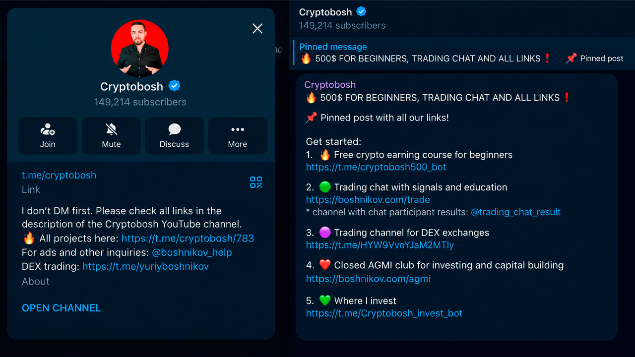 Example of a crypto channel layout on Telegram before launching a promotion