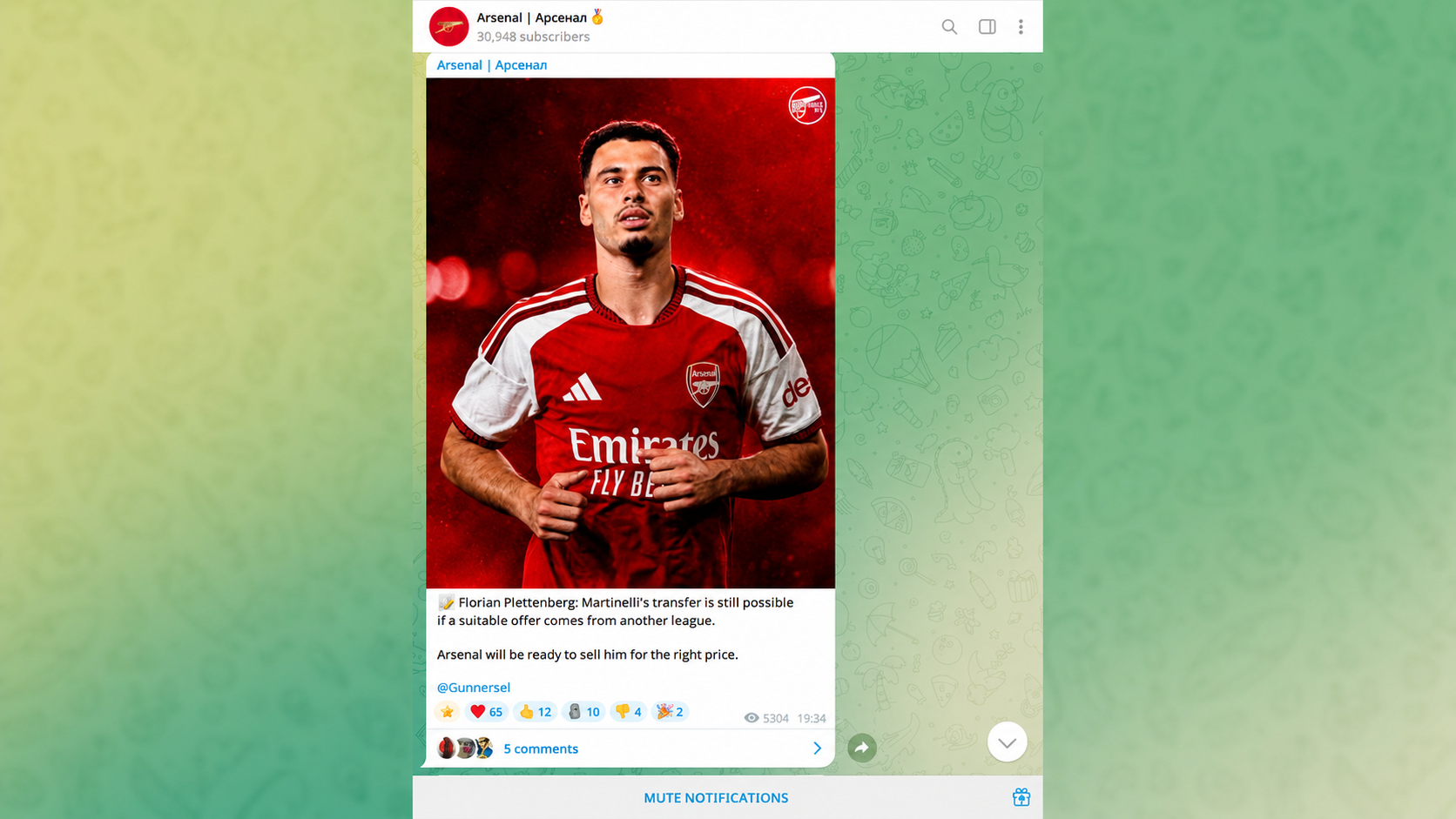 Example of a real and properly designed football Telegram channel