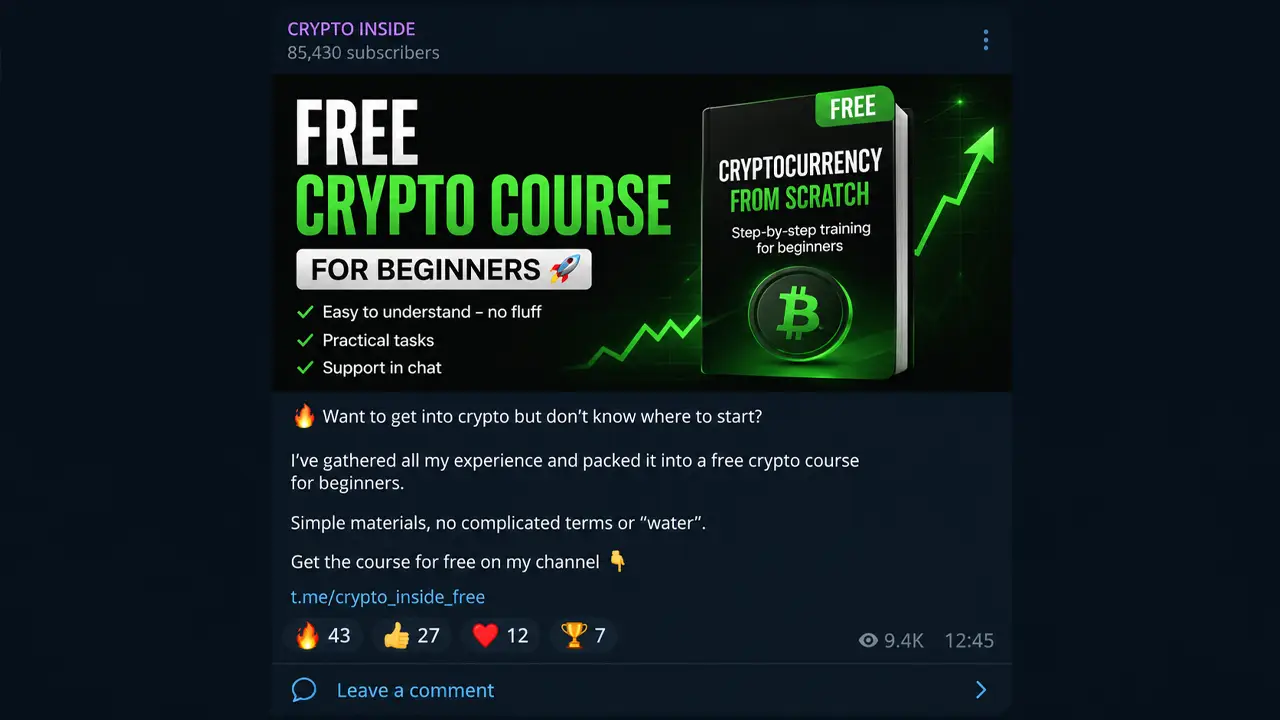 example of a native ad post on Telegram with a highlighted call to action to visit the channel