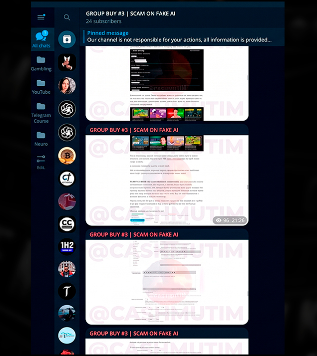 Example of a private Telegram setup for $10 with information that can be resold