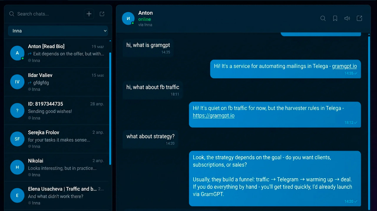 example of a Telegram AI auto responder in action
