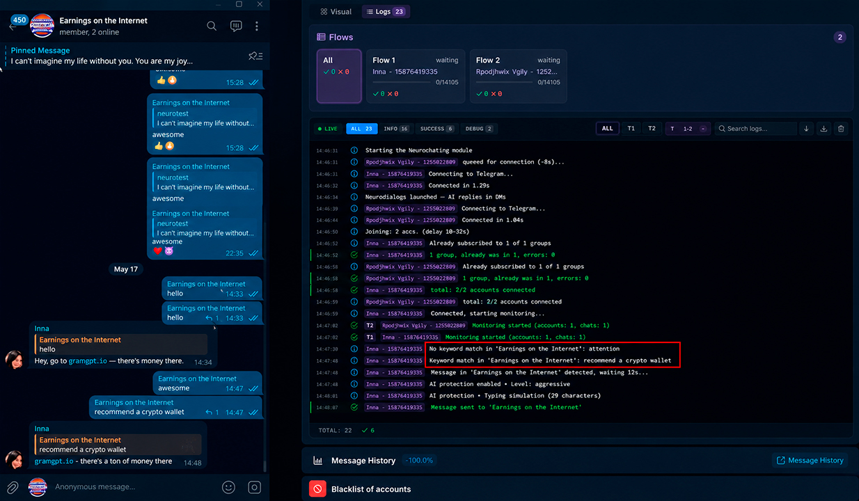 launching neurochatting in trigger-based work mode