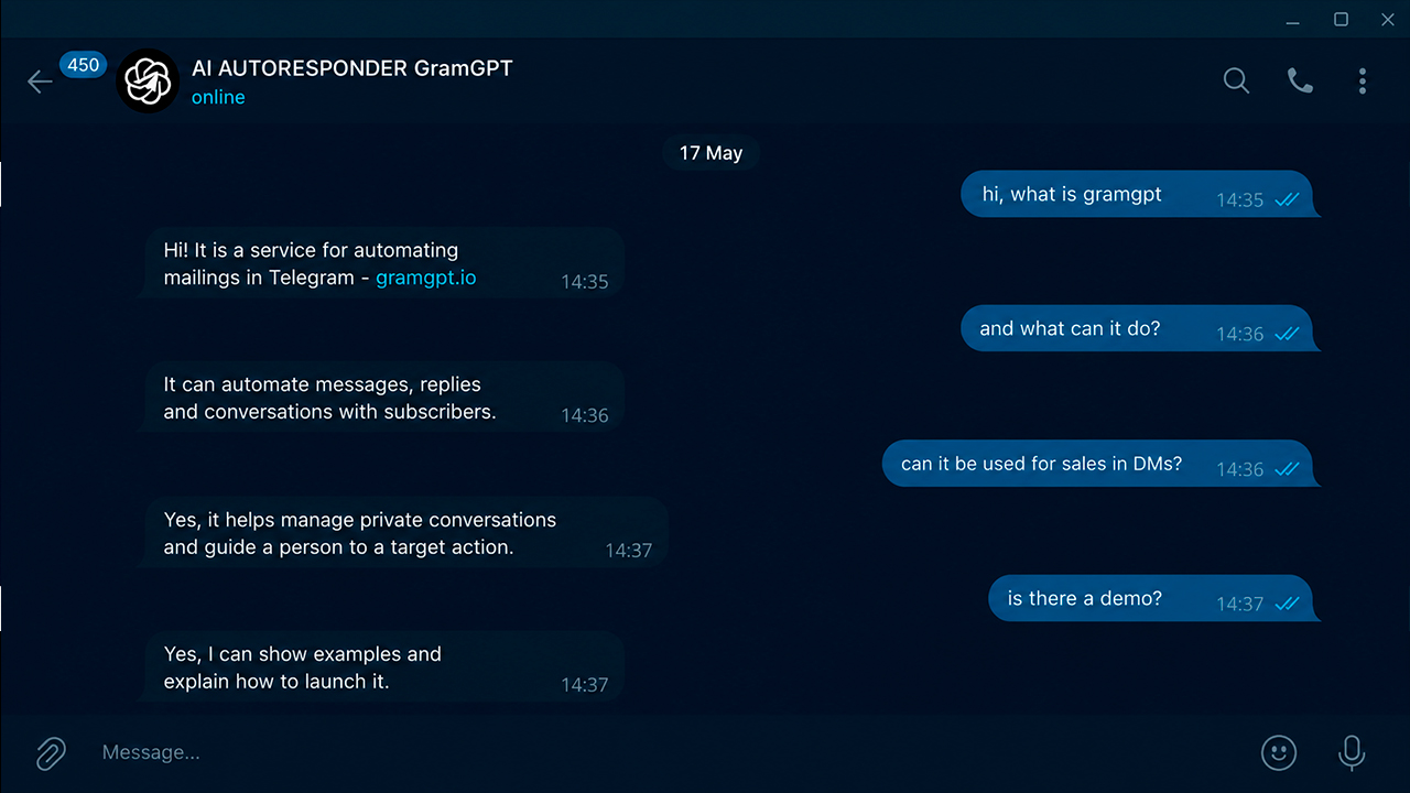example of Telegram neurodialogs work in GramGPT