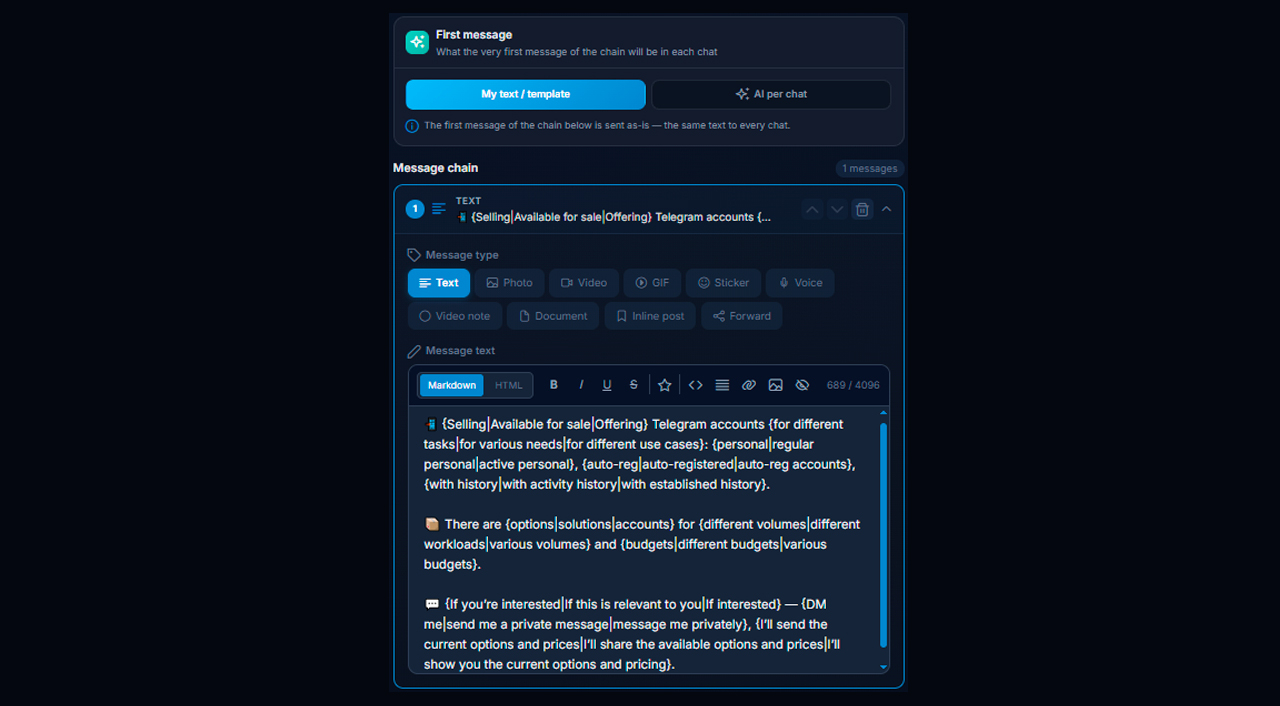 Fixed text for sending Telegram chat messaging