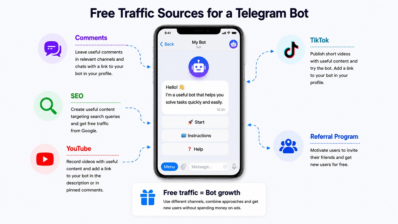 free traffic sources for Telegram bots