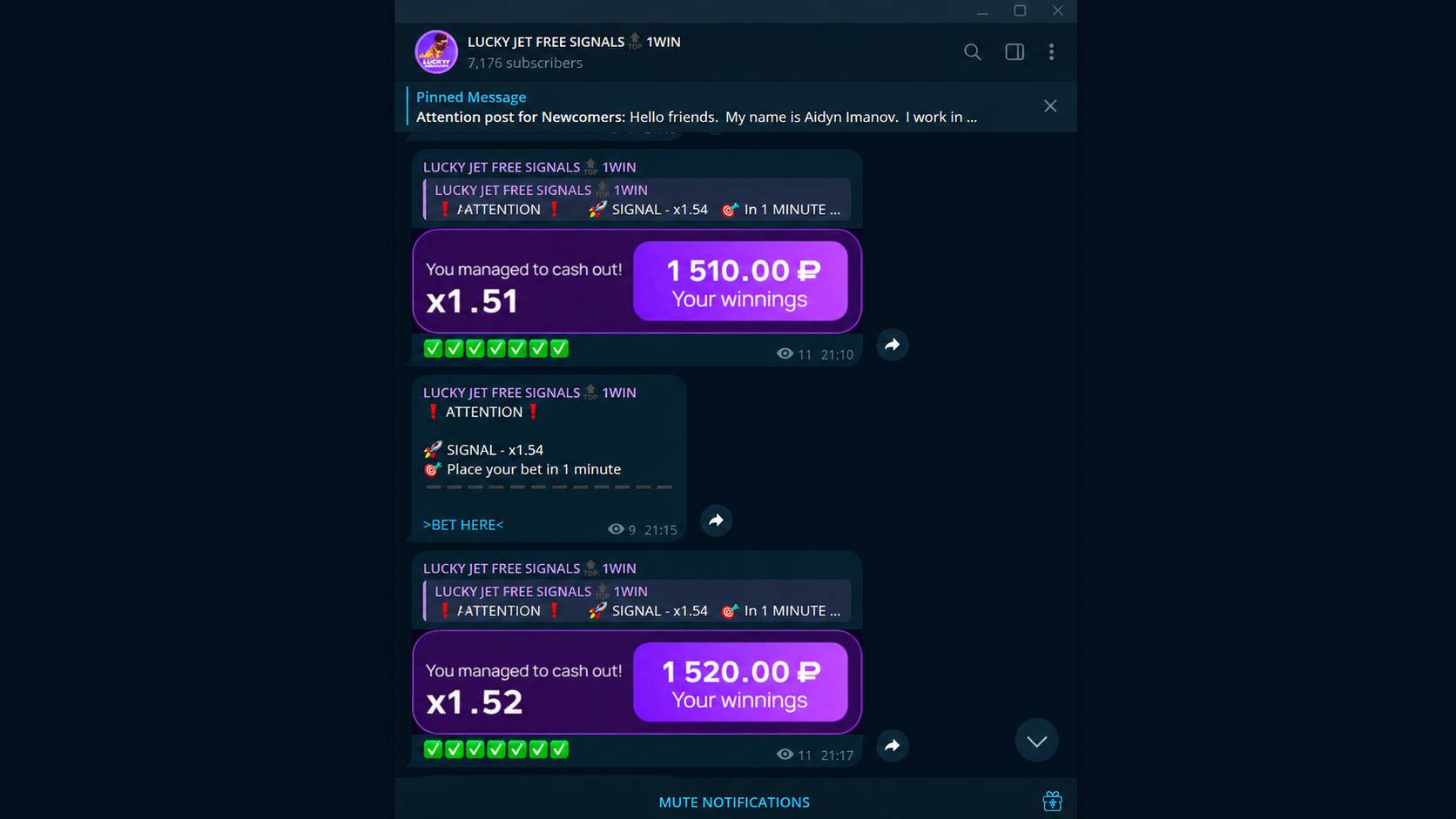 Gambling vertical, Telegram channel with signal bots