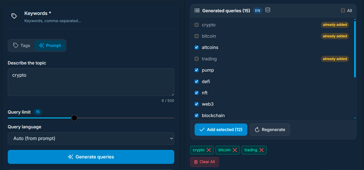 generating keywords for parsing by prompt