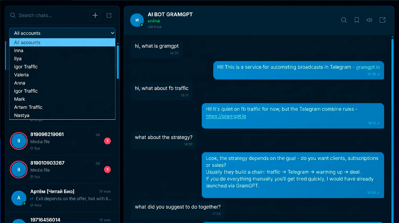 how to connect accounts for Telegram AI conversations