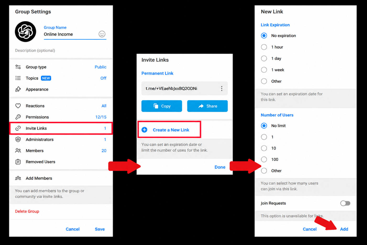 How to create invite link Telegram
