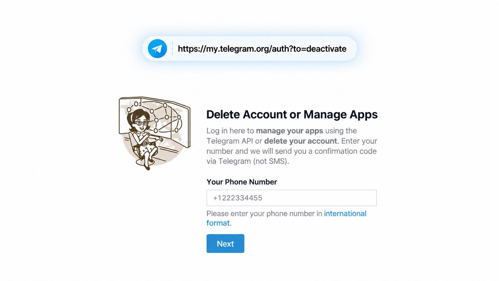 How to delete a Telegram account without support