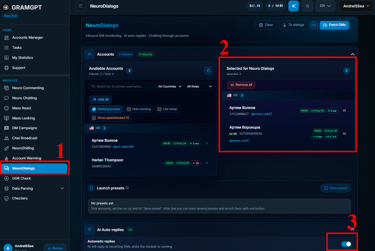 How to enable the Telegram NeuroDialogues tool in GramGPT.io