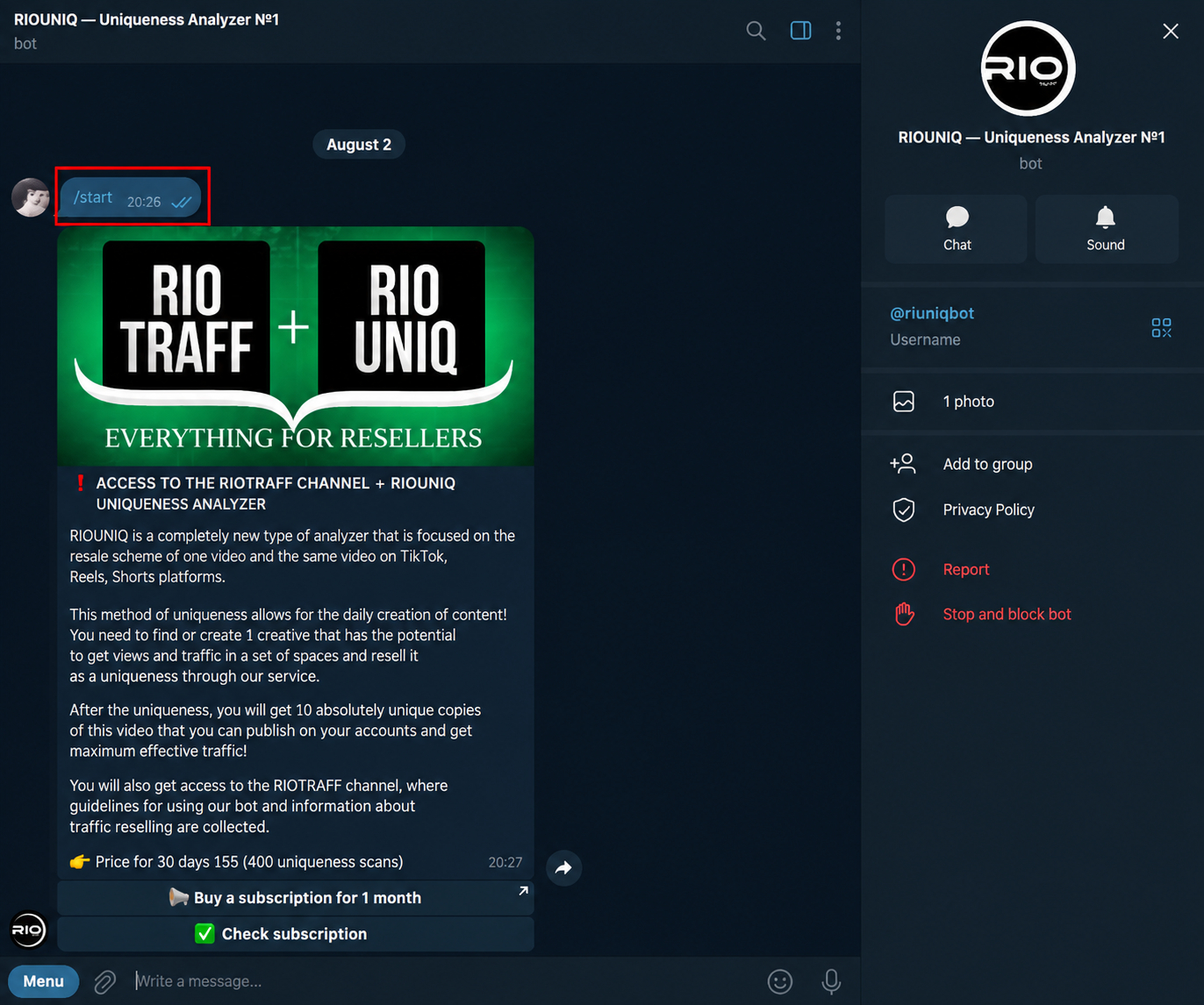 How to start a bot in Telegram