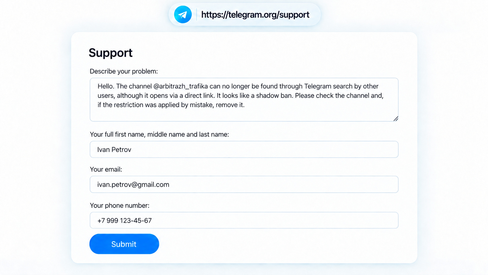 How to remove a shadow ban through Telegram support
