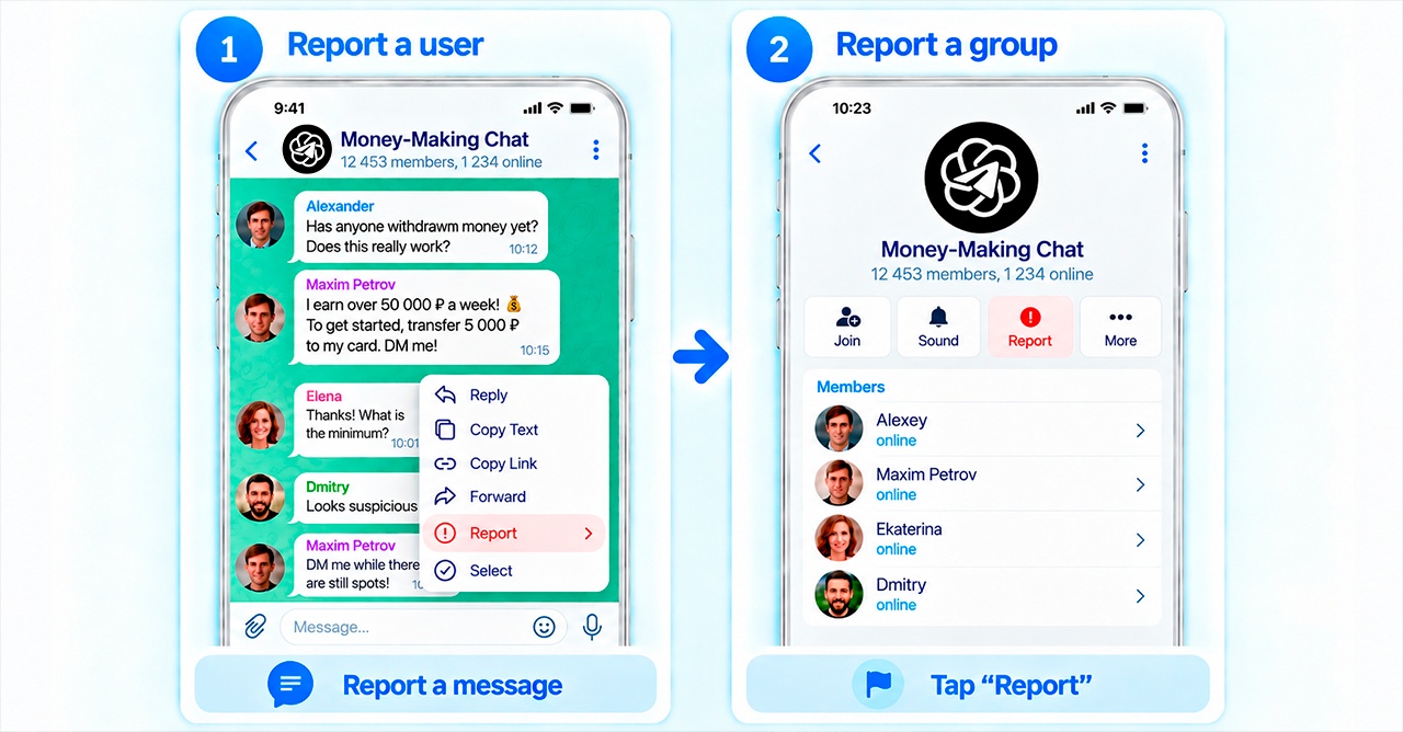 How to report a group and user in Telegram