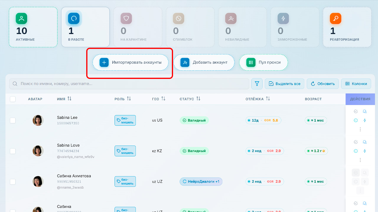 импорт аккаунтов в менеджер аккаунтов gramgpt