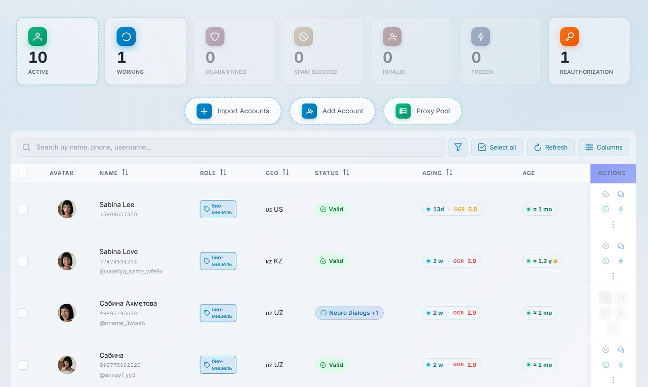 importing Telegram accounts into the GramGPT account manager