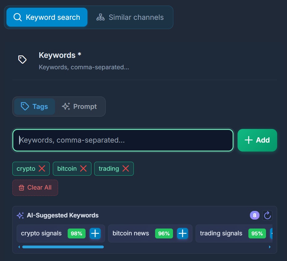keywords for Telegram channel parsing through search