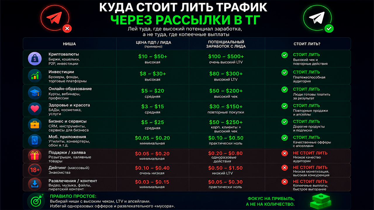 Куда лить трафик при продвижении в Телеграм через Рассылки