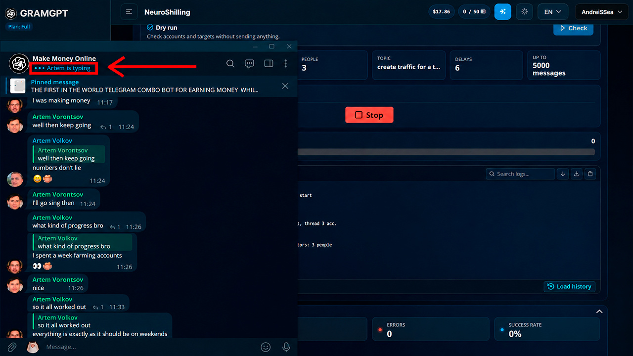 Launching and running Telegram chat revival through GramGPT.io Neuroshilling