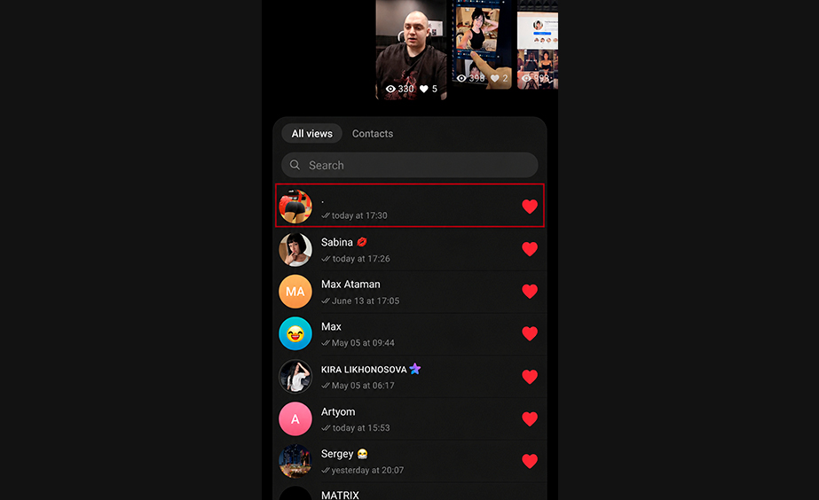 Like on a Telegram Story through Mass Looking in GramGPT.io