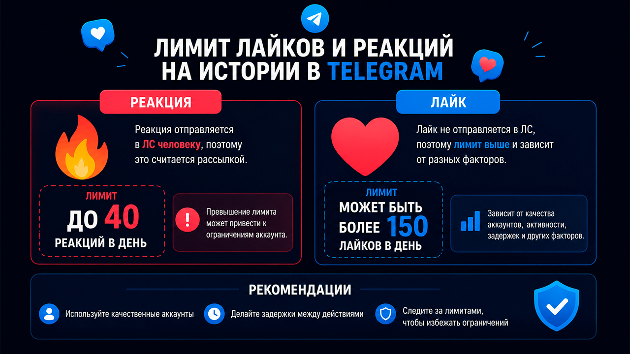 лимиты лайков и реакций на Истории в Телеграм
