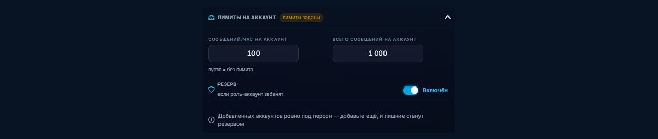 Лимиты сообщений и резерв Телеграм аккаунтов в Нейрошилинге
