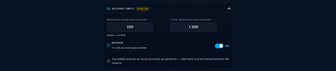 Message limits and reserve Telegram accounts in Neuroshilling