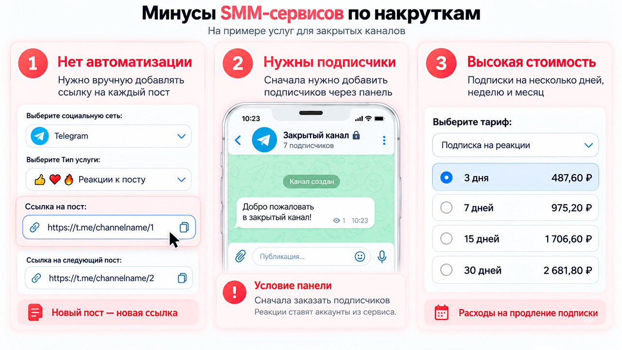 Минусы в работе с smm сервисами по накрутке в Телеграм каналы