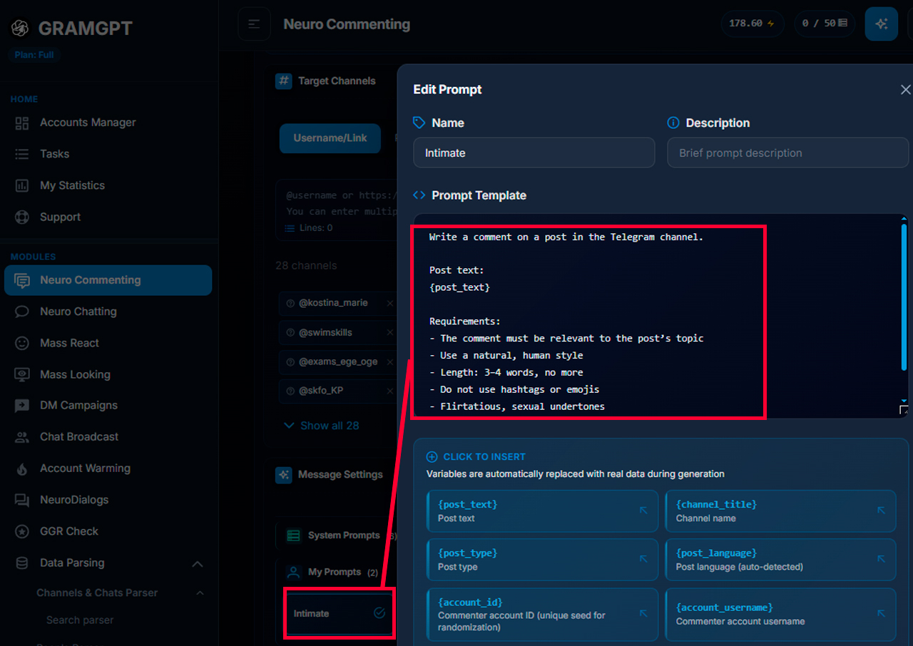 Neurocommenting prompt for promoting a Telegram sports channel