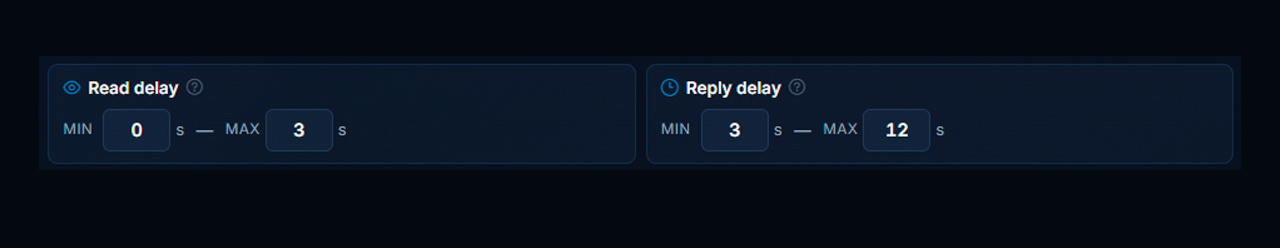 Selecting the reading and reply delay for the AI autoresponder