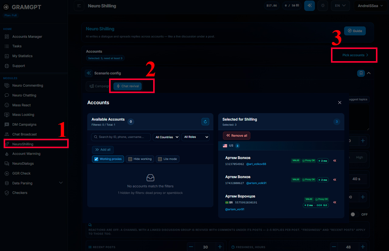 Neuroshilling tool for reviving a chat in GramGPT