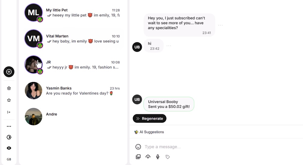 Переписки і результати чатингу в ніші Fanvue, AI OFM і Telegram-моделей