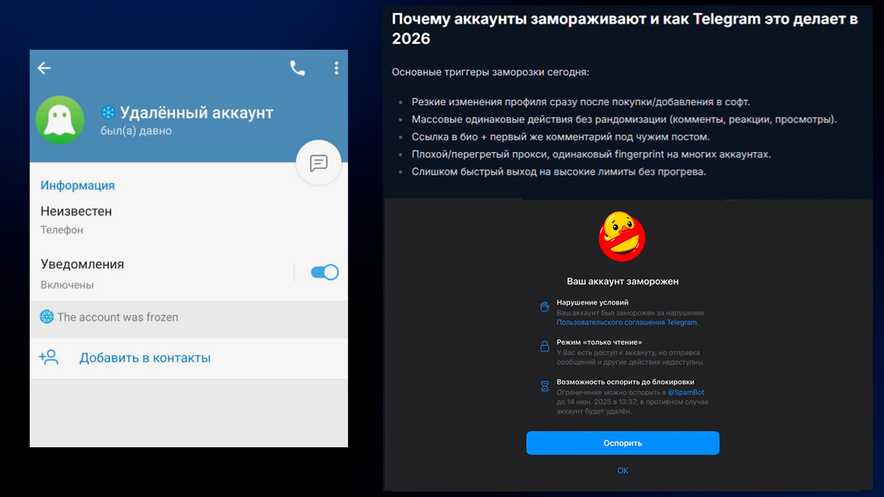 Проблема замарозки Телеграм аккаунта
