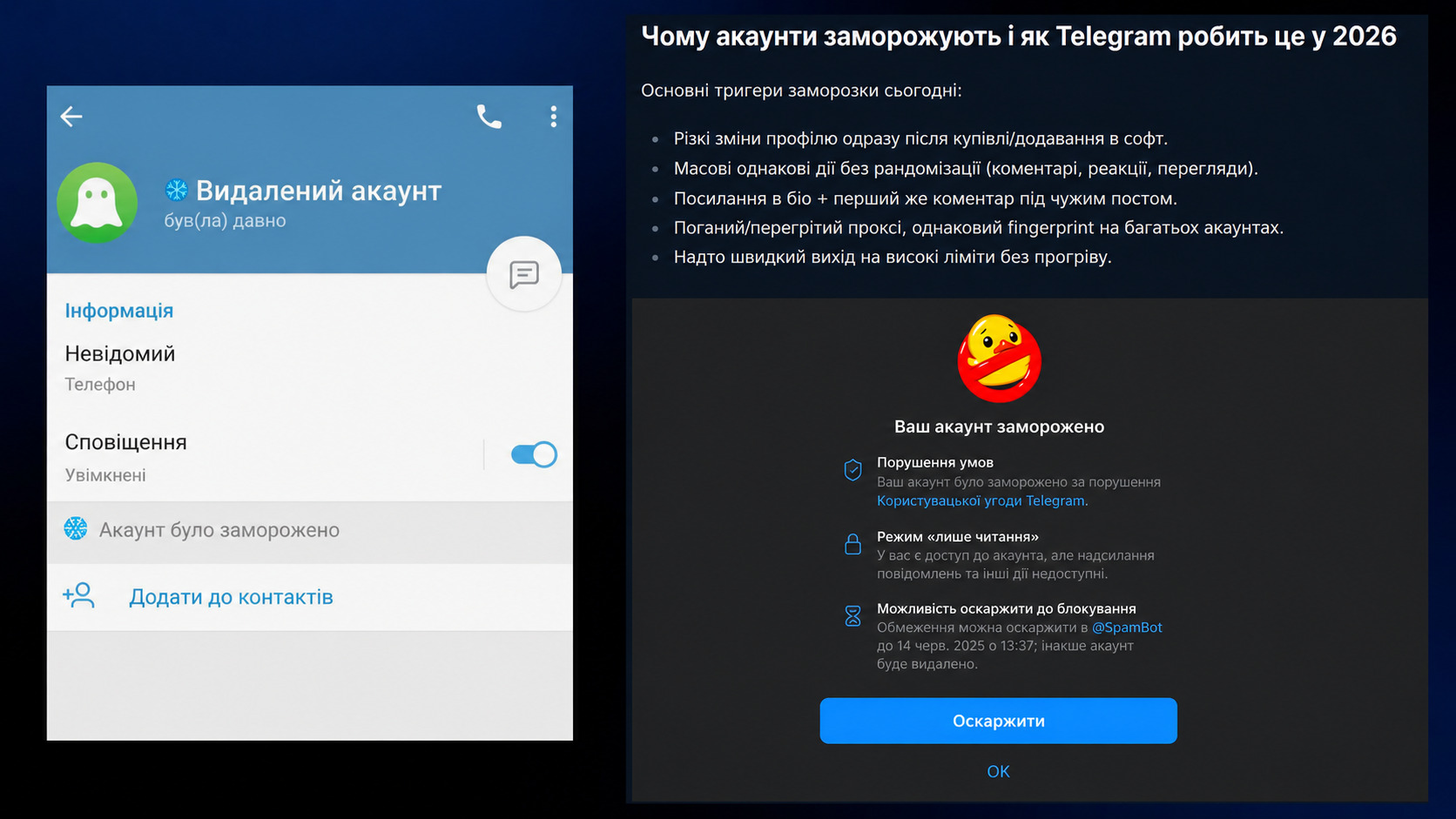 Проблема заморозки Telegram-акаунта