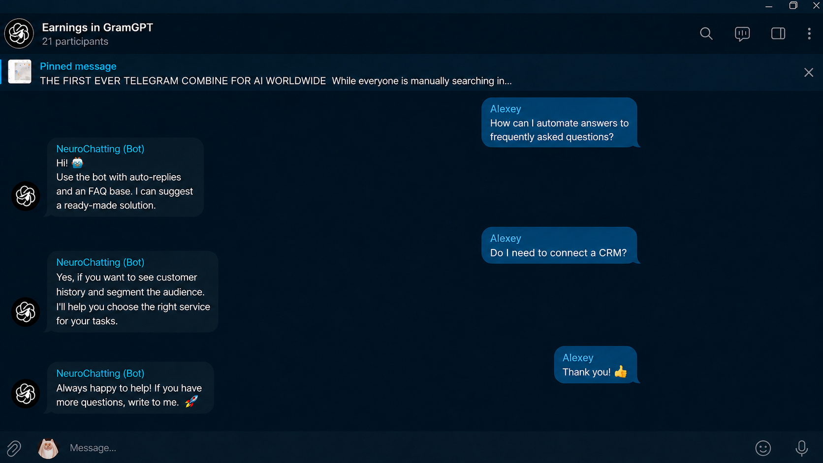 Promotion through Telegram Neurochatting in GramGPT