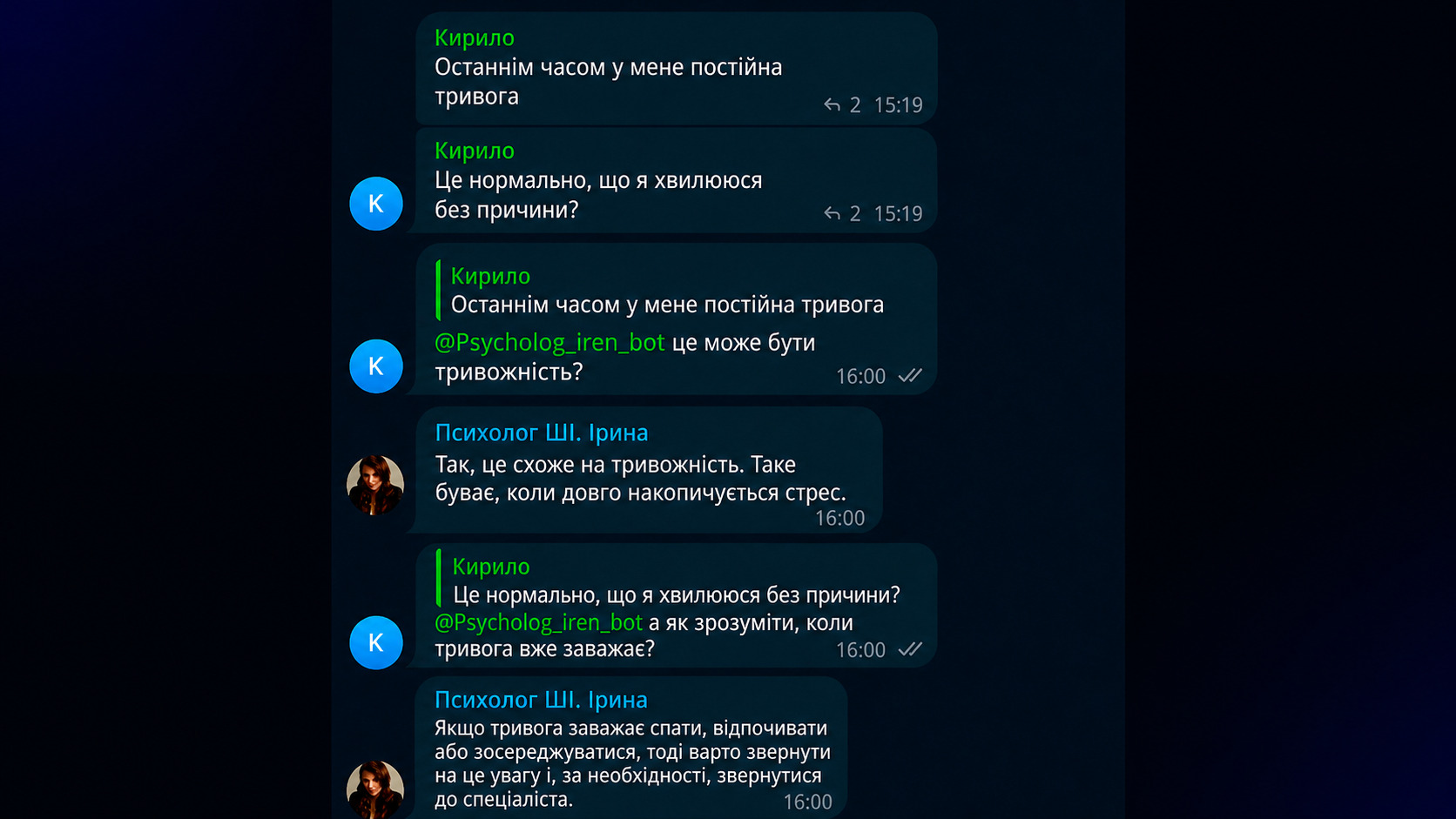 Приклад просування бот психолог телеграм