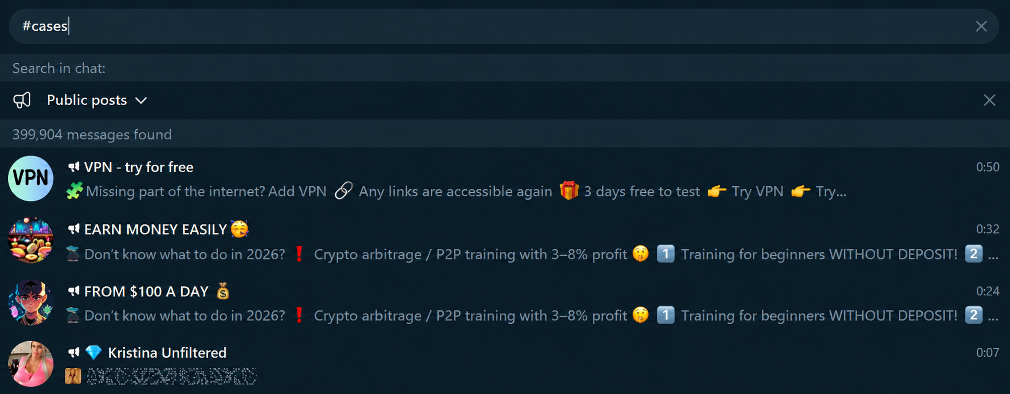 How to view hashtags in Telegram public search