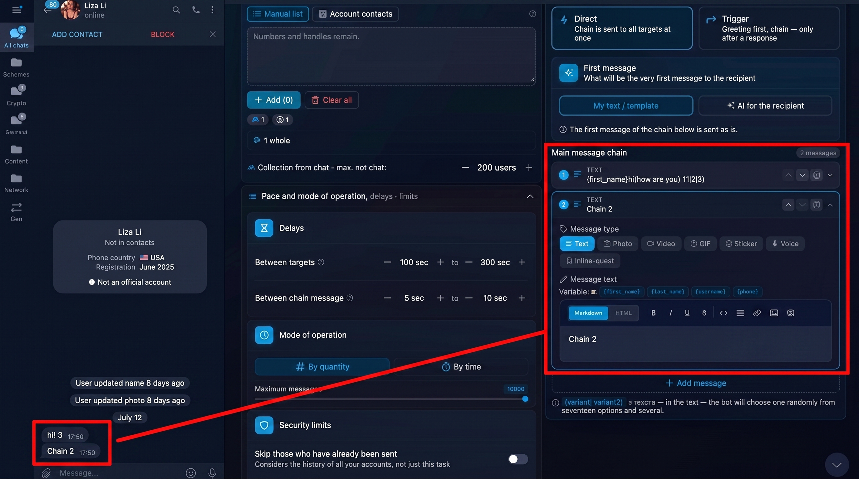 Result of direct outreach through private messages in GramGPT.io