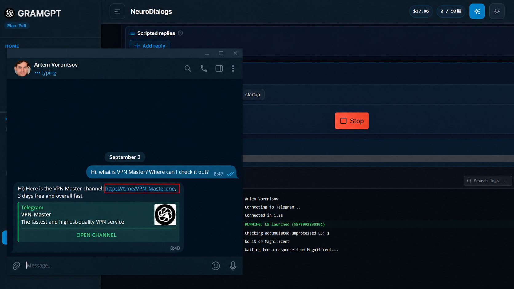 How the AI auto-reply tool works in Telegram with GramGPT