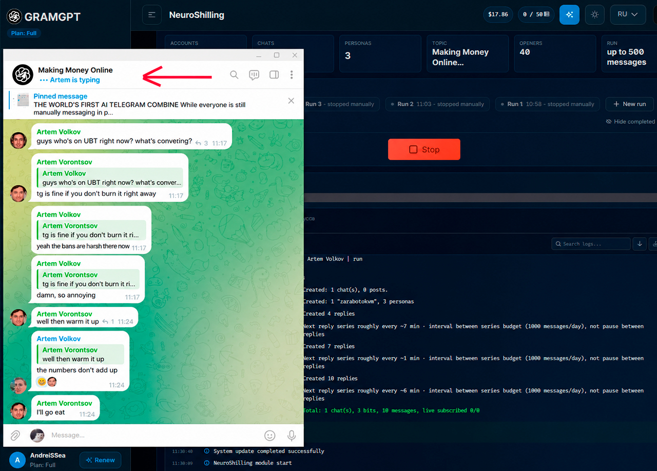 Making a Telegram chat more active with GramGPT Neuroshilling