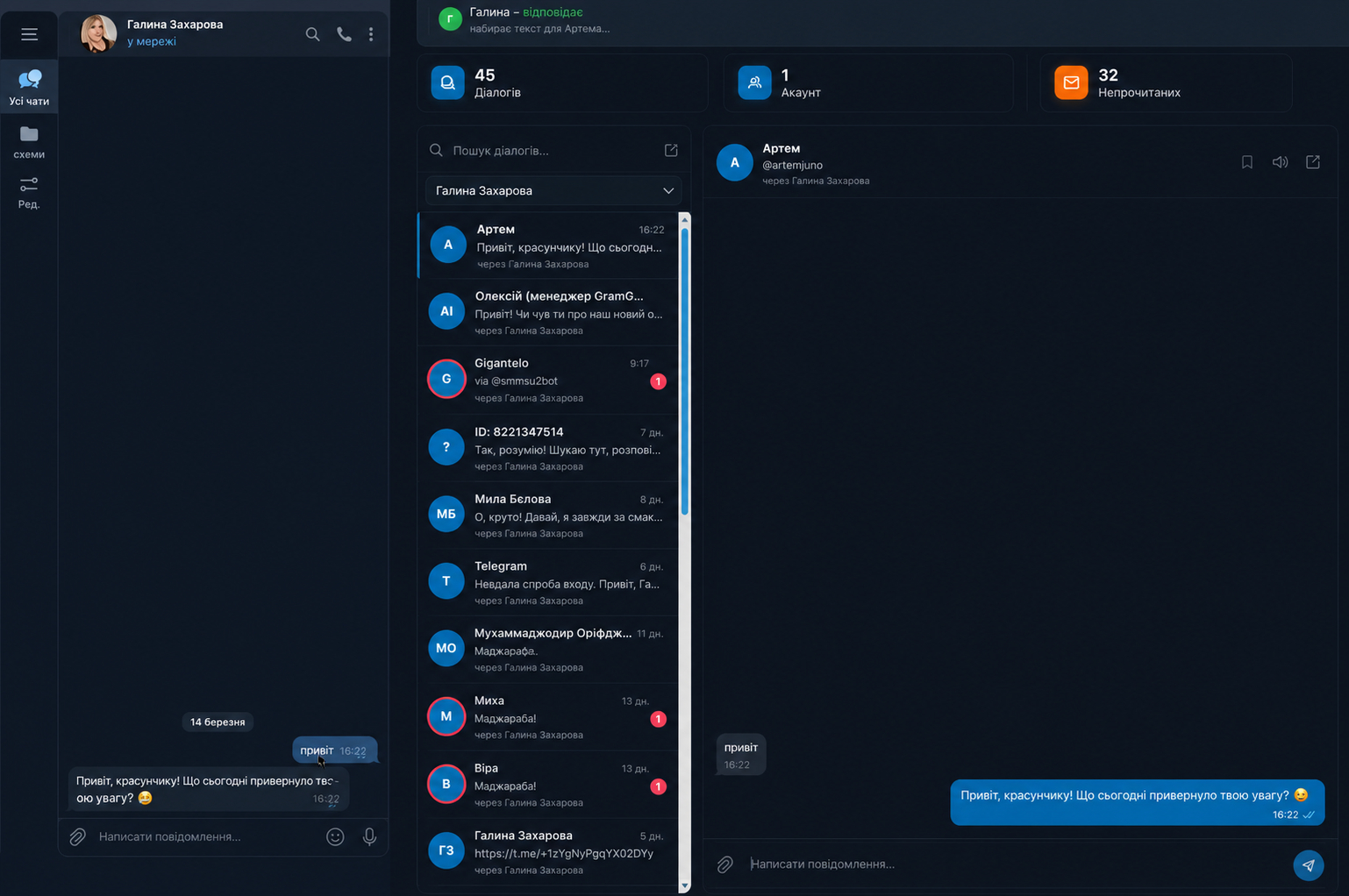 результати роботи AI автовідповідача в GramGPT