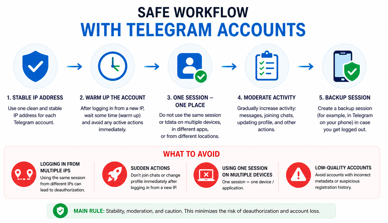 Safe Telegram account usage scheme to prevent deauthorization