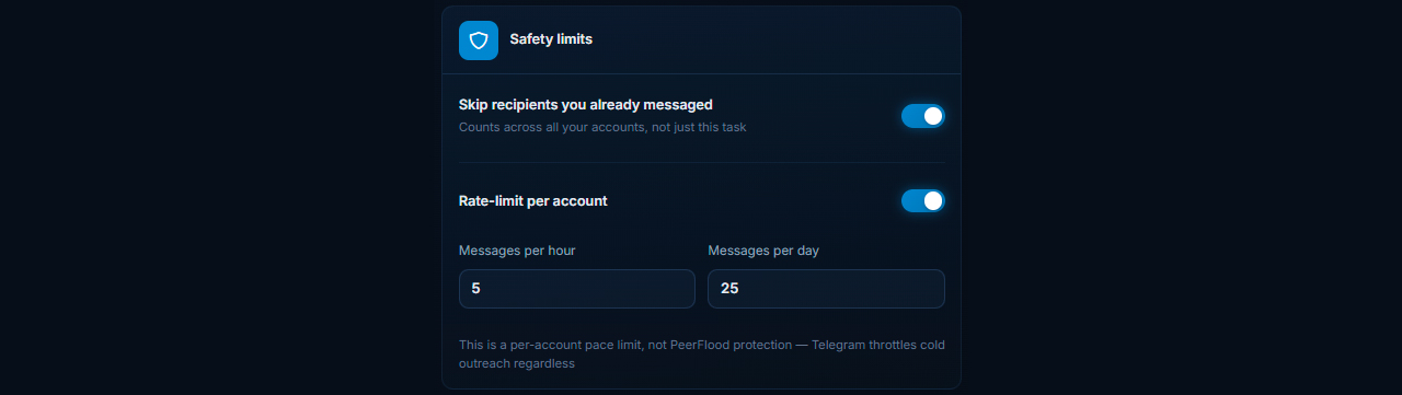 Safety limits in Telegram direct-message outreach in GramGPT.io